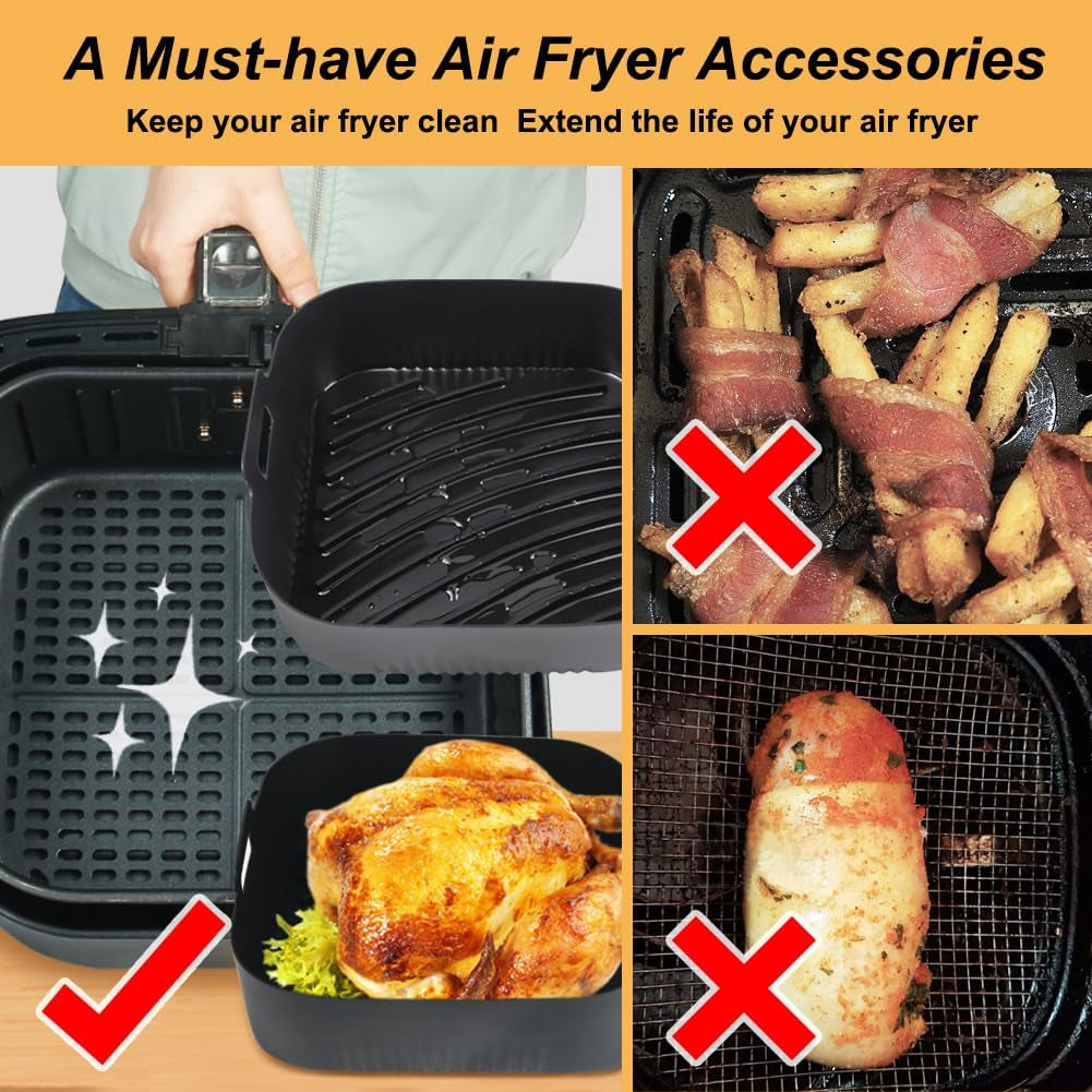 BYKITCHEN 9 Square Silicone Air Fryer Liners (Set of 2) – Reusable Trays for 6‑8QT Air Fryers. Cosori. Ninja. Gourmia & More - Image 3