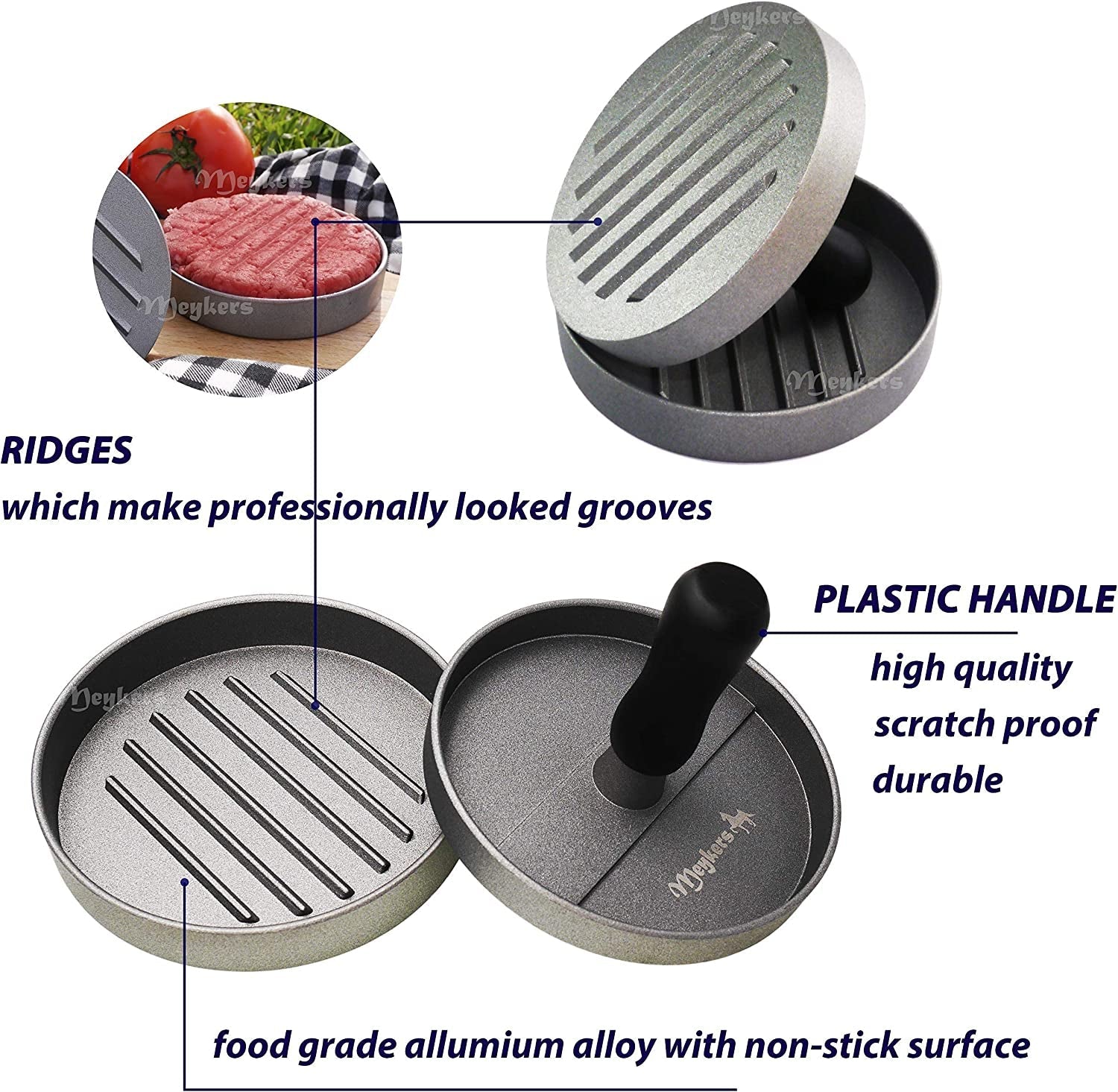 Meykers Burger Press 100 Patty Papers Set | Non-Stick Hamburger Mold with Free Wax Patty Paper Sheets | Meat Beef Cheese Veggie Burger Maker for Grill Griddle BBQ Barbecue | BPA Free - Image 5