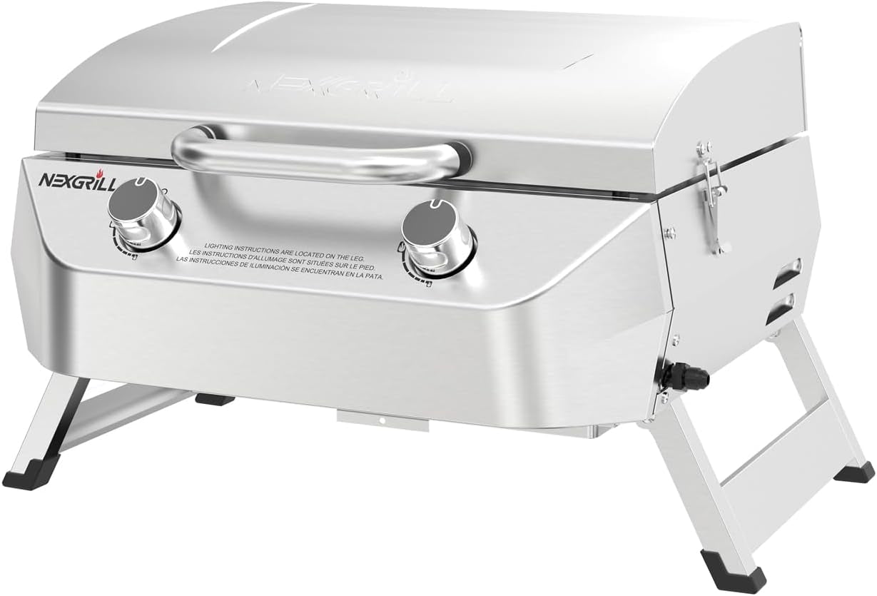 Nexgrill Stainless Steel 2-Burner Portable Gas Grill with Locking Lid. Folding Legs. 20.000 Btus. 251 SQ in Cooking Space. Tabletop Grill for Camping. Outdoor Cooking. Patios. and More - 820-0007GE - Image 8