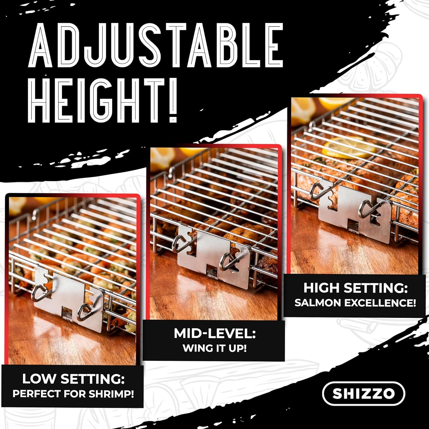 SHIZZO Adjustable Grill Basket. Barbecue BBQ Grilling. Stainless Steel Folding Portable Outdoor Camping Rack for Fish. Shrimp. Vegetables. Cooking Accessories. Gifts for Father. Husband - Image 3