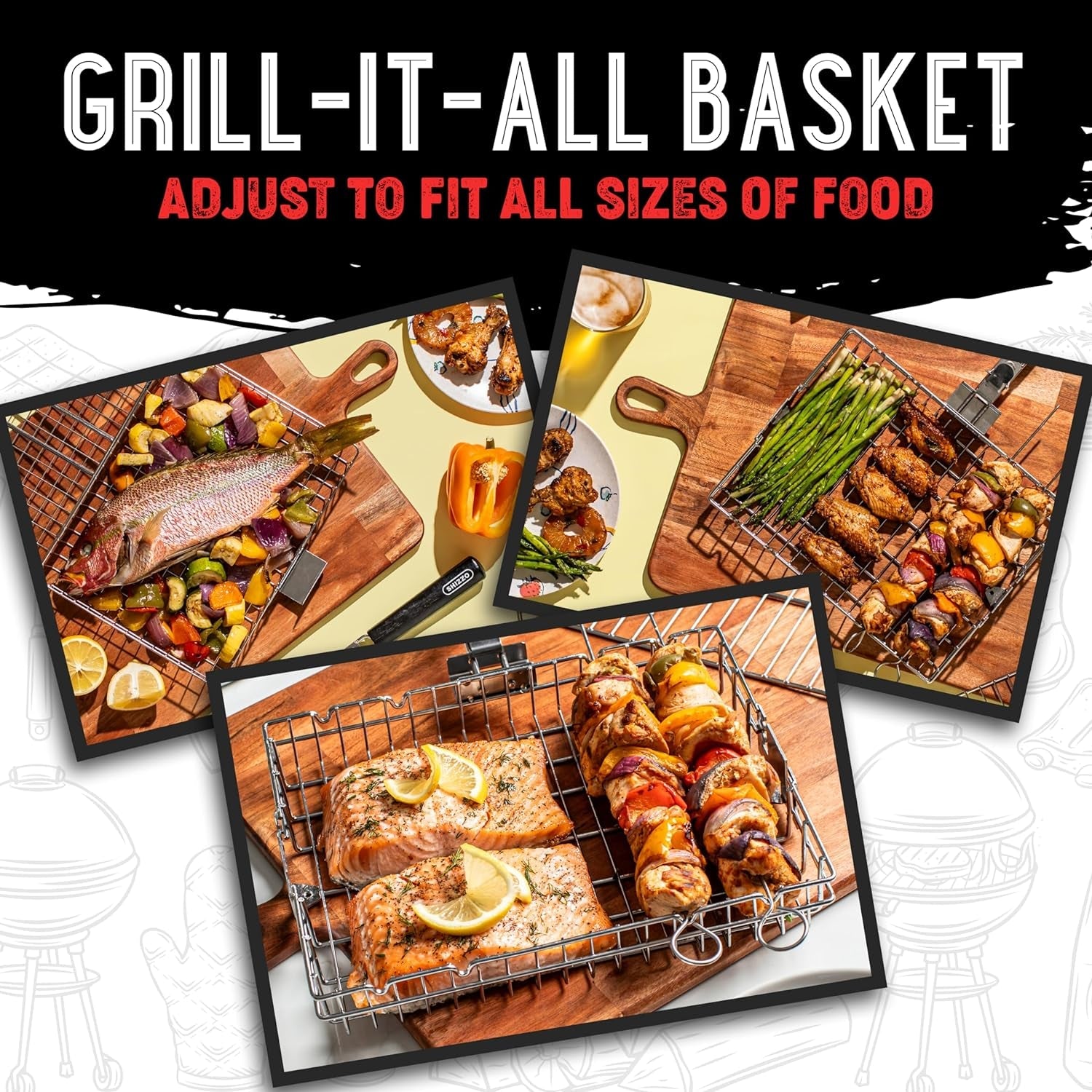 SHIZZO Adjustable Grill Basket. Barbecue BBQ Grilling. Stainless Steel Folding Portable Outdoor Camping Rack for Fish. Shrimp. Vegetables. Cooking Accessories. Gifts for Father. Husband - Image 8