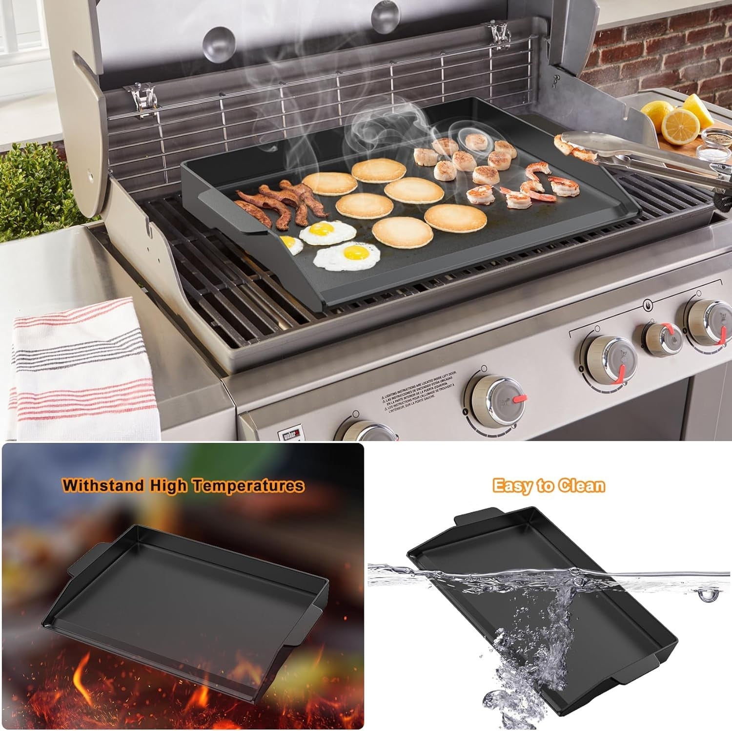 Universal Cast Iron Cooking Griddle. Nonstick Coating Griddle Flat Top Grill Plate with Extra High Sidewalls for All Gas Grills and 4 Burner Range Oven. 23 X 16 - Image 4