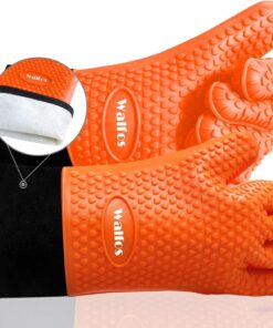 Grilling Gloves - Heat Resistant Silicone Oven Mitt. Premium Non-Slip Silicone Internal Protective Cotton Layer. Waterproof. Great for Grilling. Kitchen and Cooking (Orange)