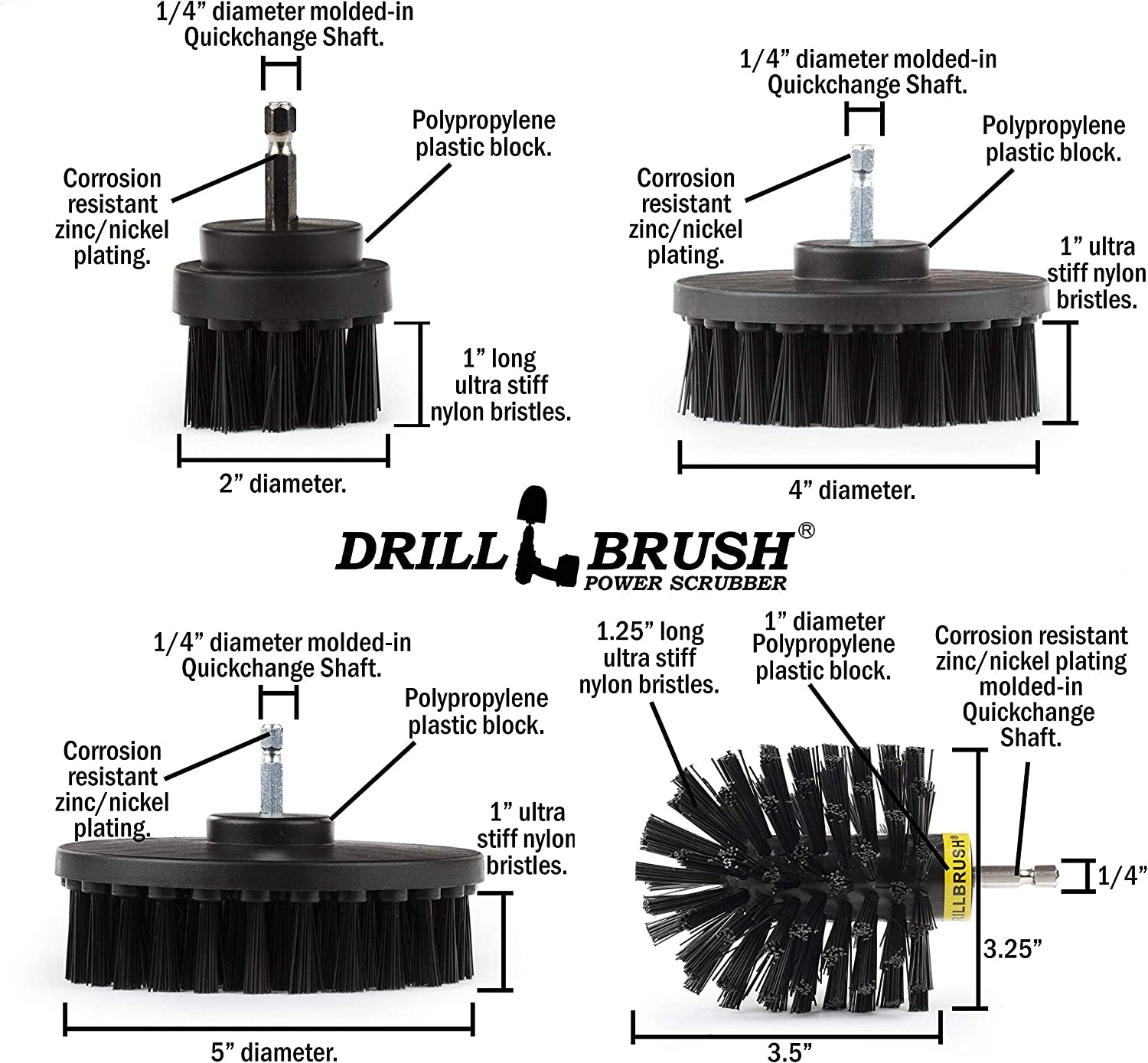 BBQ Grill Cleaning Ultra Stiff Drill Powered Cleaning Brushes 4 Piece Kit Replaces Wire Brushes for Rust Removal. Loose Paint. De-Scaling. Graffiti Removal on Stone. Brick. and Masonry. - Image 5