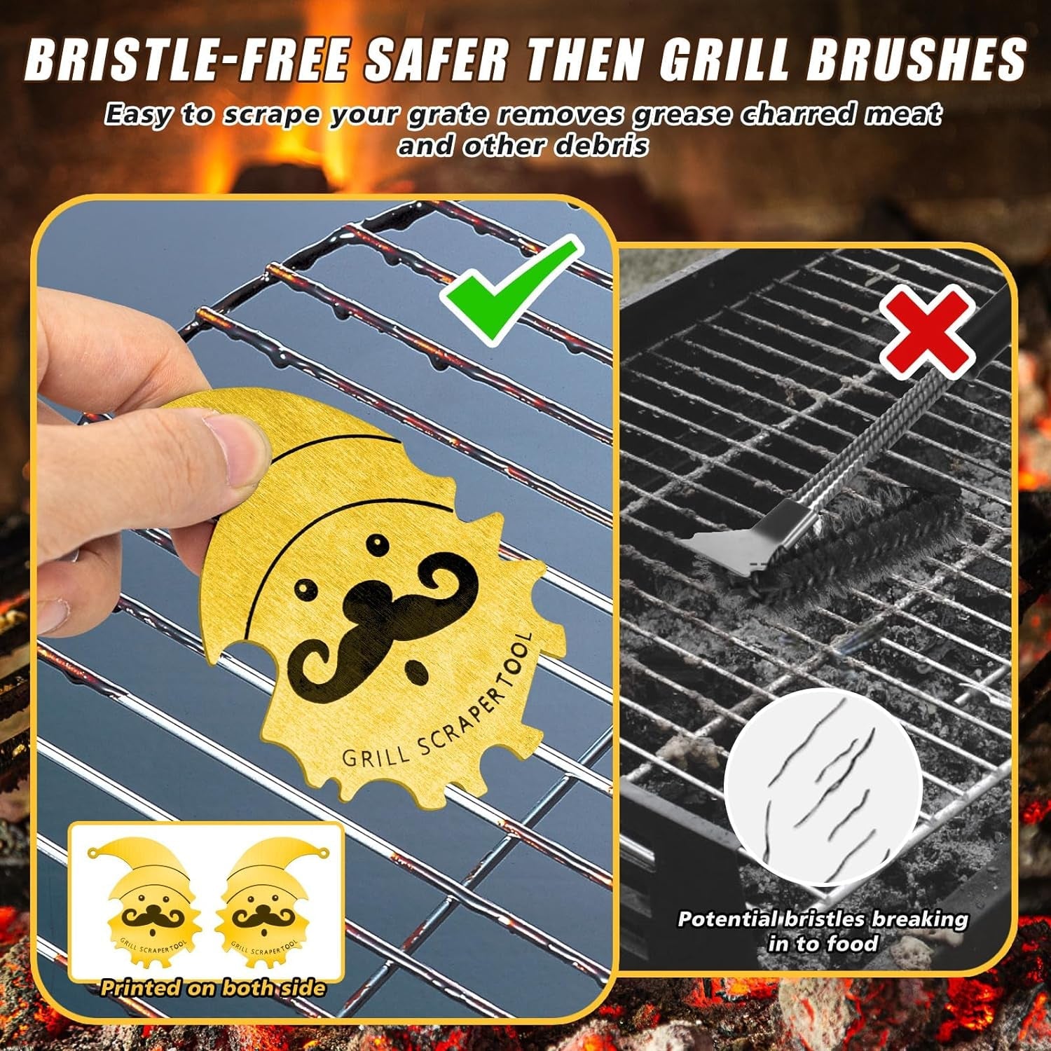 Xmas Gifts for Men Dad Boyfriend Husband Grill Brush and Scraper Bristle Free.Mens Stocking Stuffers.Bbq Accessories Grill Brush for Outdoor Grill.Kitchen Gadgets Cleaner(Gold) - Image 4