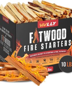 Vivlly 10Lb Fatwood Fire Starter Pack – Starter Wood for Fireplace – Small Wood Logs for Campfire Stove. Grilling & Cooking – Firewood Lighter Kindling Sticks – Firepit Burning & Camping Accessories