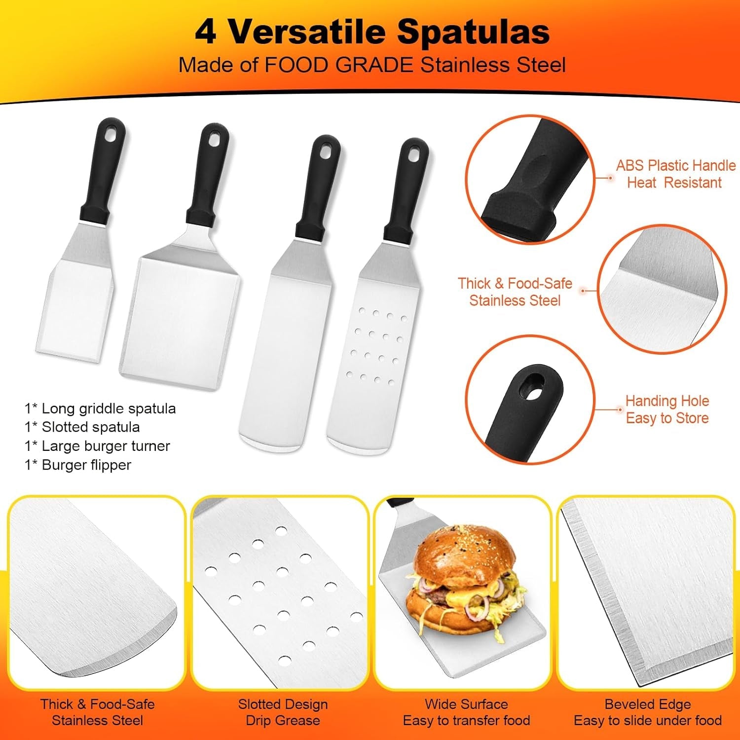 CEKEE 10PCS Blackstone Griddle Accessories Kit. Flat Top Grill Accessories Kit for BBQ and Camp Chef. Grill Spatula Set with Enlarged Griddle Spatula. Burger Press. Scraper for Outdoor BBQ Cooking - Image 3