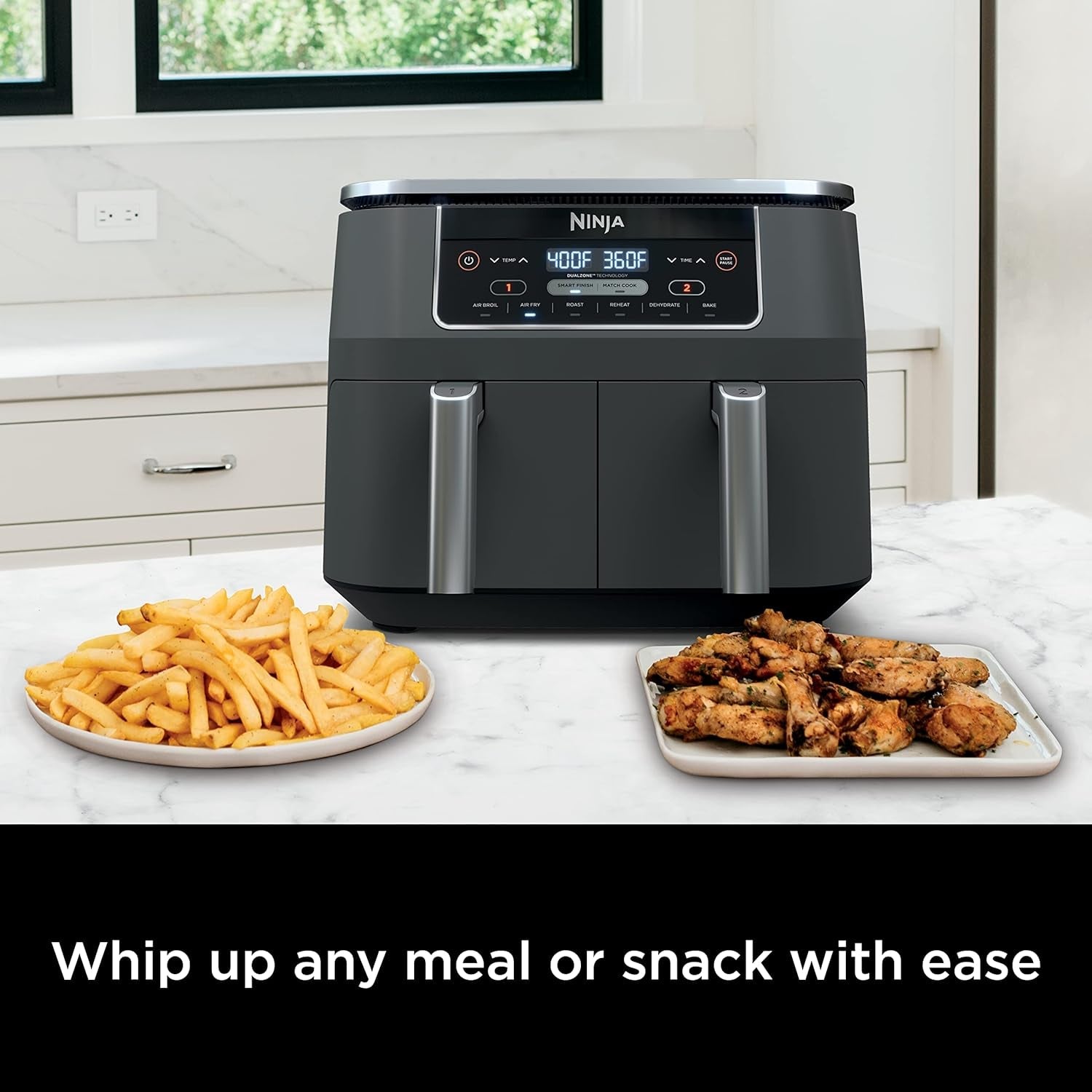 Ninja DZ201 Foodi 8 Quart 6-In-1 Dualzone 2-Basket Air Fryer with 2 Independent Frying Baskets. Match Cook & Smart Finish to Roast. Broil. Dehydrate & More for Quick. Easy Meals. Grey - Image 6