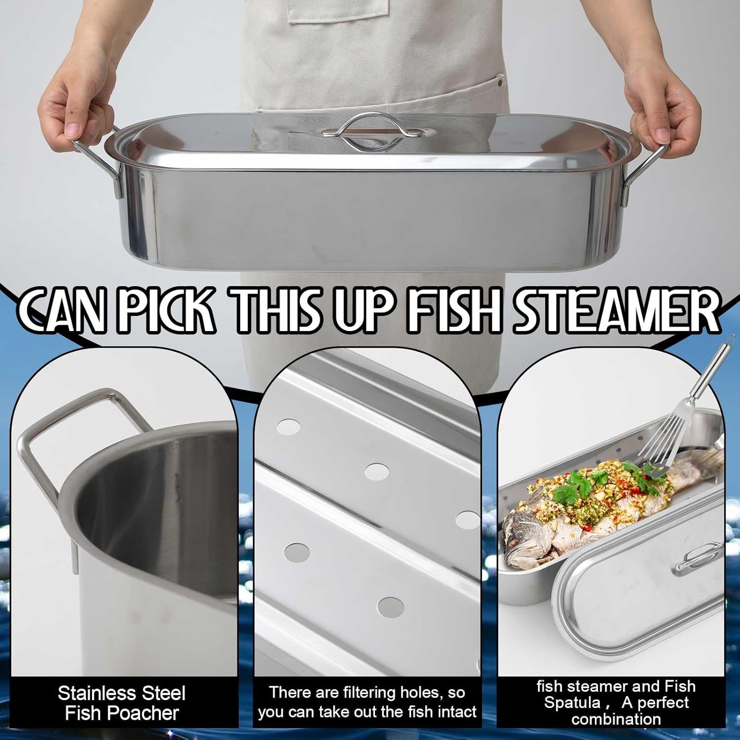 Maxdot Fish Poaching Set – 20 Stainless Steel Poacher Rack & Spatula for Cooking. Flipping & Grilling - Image 3