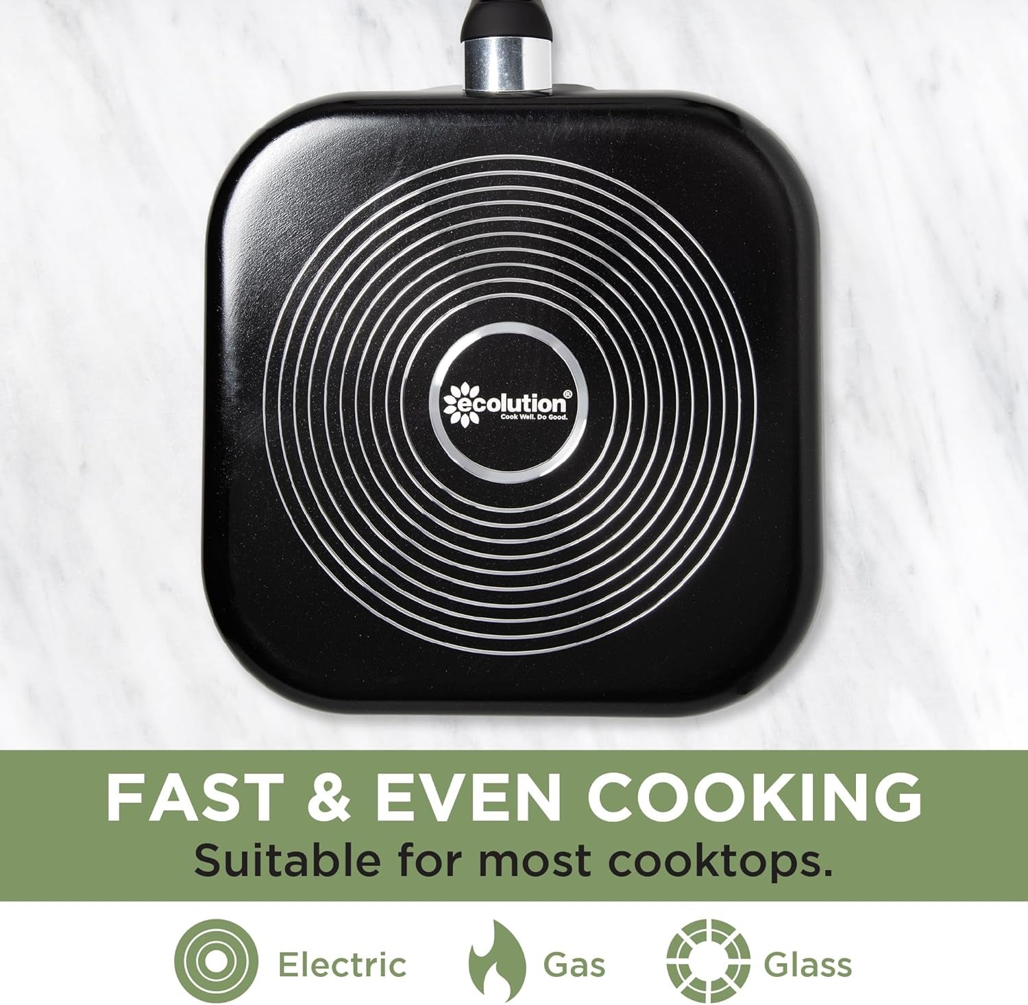 Ecolution Artistry Nonstick Square Griddle. Easy to Clean. Comfortable Handle. Even Heating. Dishwasher Safe Pots and Pans. 11-Inch. Black - Image 3