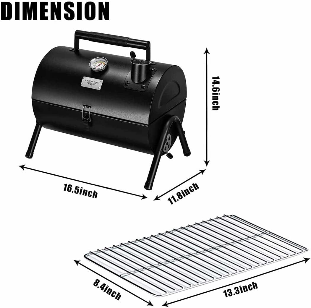 Adjustable Portable Charcoal Grill Multi-Functional Metal Small BBQ Smoker for Outdoor Hiking Picnic(Black) - Image 2