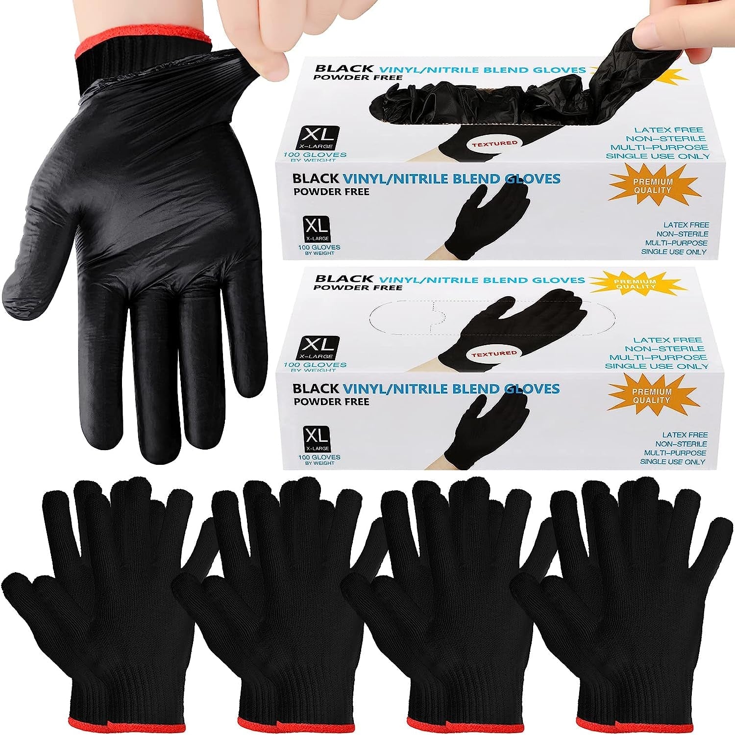 200 Pcs Disposable BBQ Gloves with 4 Pairs Cotton Liners Grilling Gloves BBQ Cooking Gloves (Black. Dark Gray. X-Large)