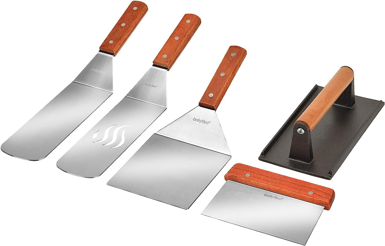 Only Fire Professional Barbecue Tool Kit Grill Griddle Tools Flat Top Griddle Accessories for Camping. Outdoor Hibachi. Backyard-Set of 5