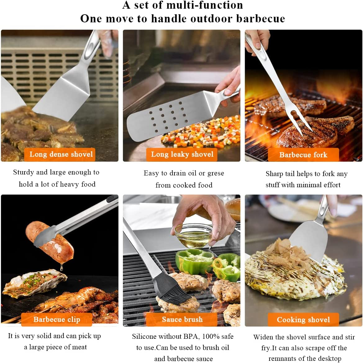 Grill Accessories Kit 10 Pieces with a Utensils Holder. Stainless Steel Handle Assemble with Baklite Make It No Melting No Coming off and Heat Resistant. Grilling BBQ Griddle Accessories - Image 5