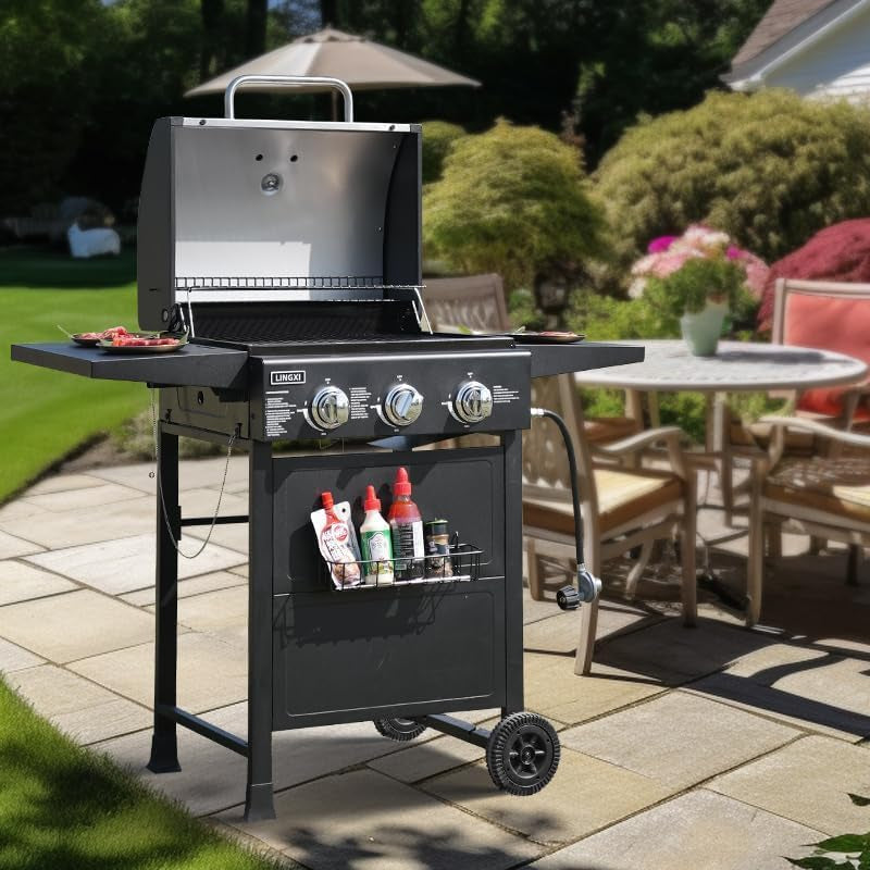 Grill Gas 3-Burner Propane Grill. Gas Grill with Front Hanging Basket. 30000 BTU Barbecue Grill. Grills Outdoor Cooking. Suitable for Backyard. Outdoor. Patio. Garden.Outside Grill. - Image 7