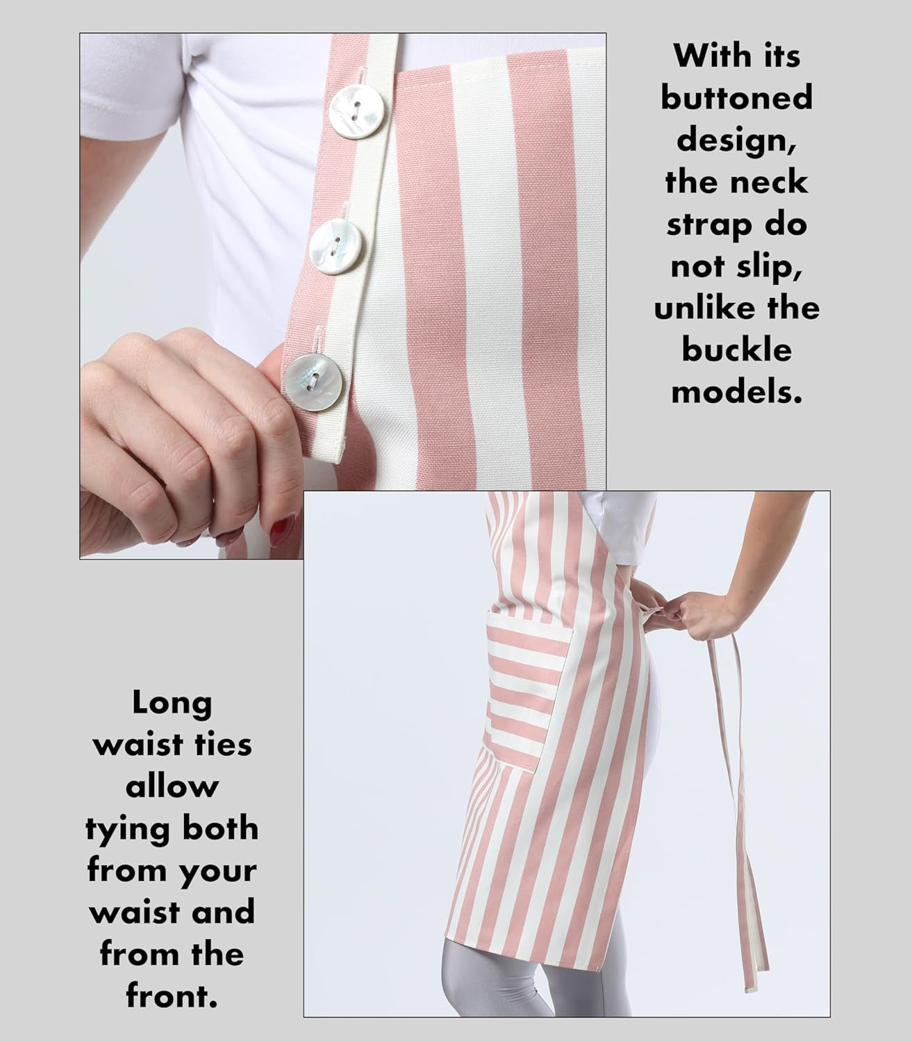 Kitchen Apron Waterdrop Resistant Cotton Apron with Adjustable Aprons for Women with Pockets Cooking Apron Chef Apron for Men (1. Powder Pink) - Image 5