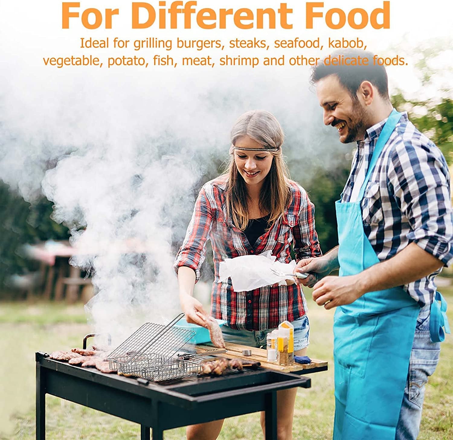 Grill Basket. Fish Grill Basket. Rustproof Stainless Steel BBQ Grilling Basket for Meat.Steak. Shrimp. Vegetables. Chops. Heavy Duty Grill Basket Outdoor Grill Accessories - Image 7