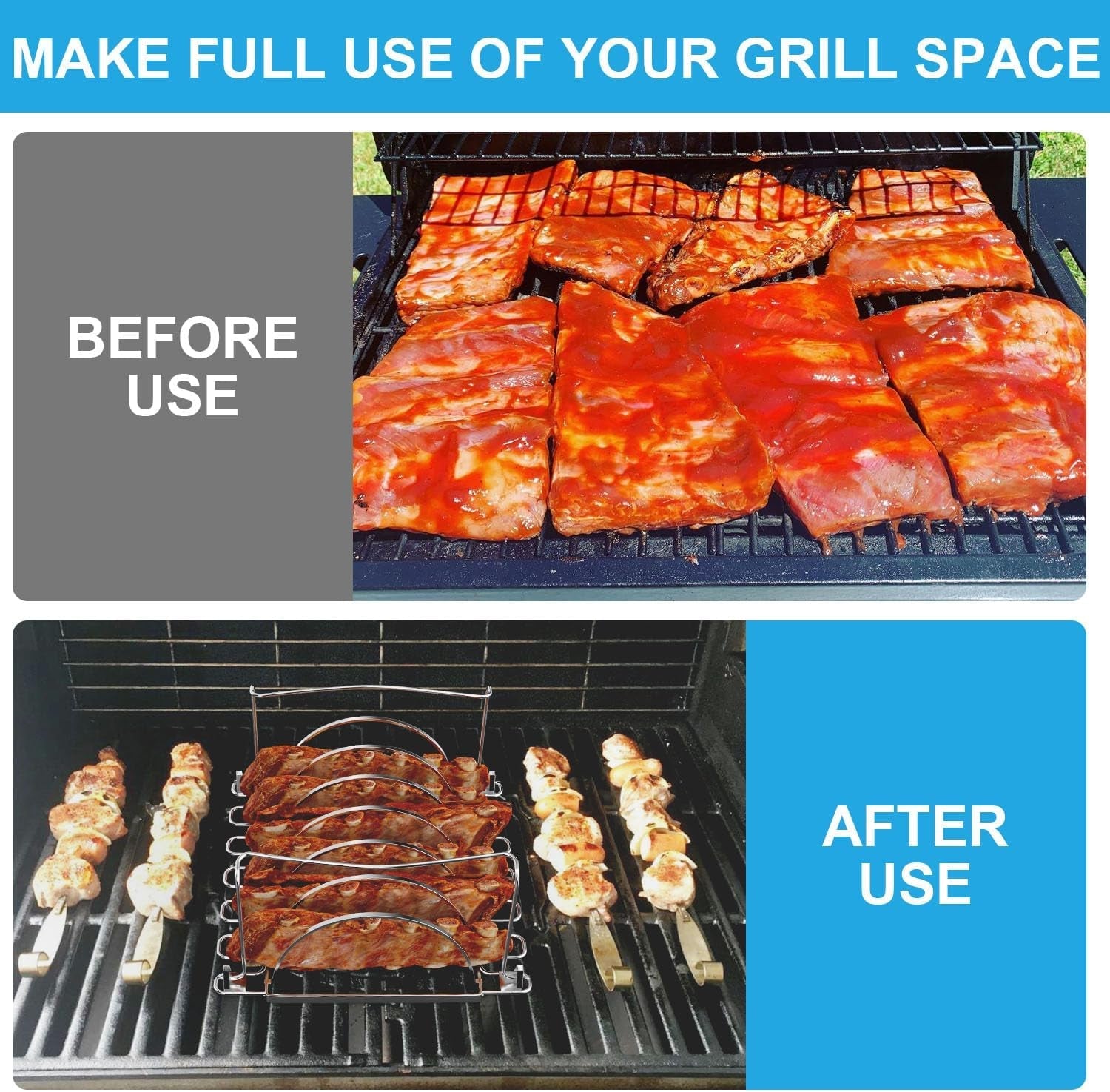 TAILGRILLER 3 in 1 Rib Racks & Chicken Leg Rack for Grill & Smoke. Foldable Roasting Rack. Roast up to 6 Large Ribs. 12 Chicken Leg. 1 Whole Chicken - Image 4