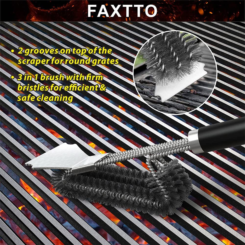 Grill Brush with Extra Strong Long Handle BBQ Cleaner Accessories - Safe Wire BBQ Brush. Triple Barbecue Scrubber Cleaning Brush for Gas/Charcoal Grilling Grates - Image 4