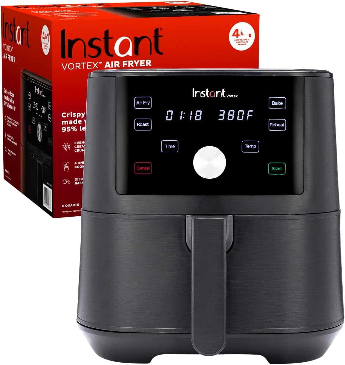 Instant Pot Vortex 6QT XL Air Fryer. 4-In-1 Functions That Crisps. Roasts. Reheats. Bakes for Quick Easy Meals. 100+ In-App Recipes. Is Dishwasher-Safe. from the Makers of Instant Pot. Black - Image 9