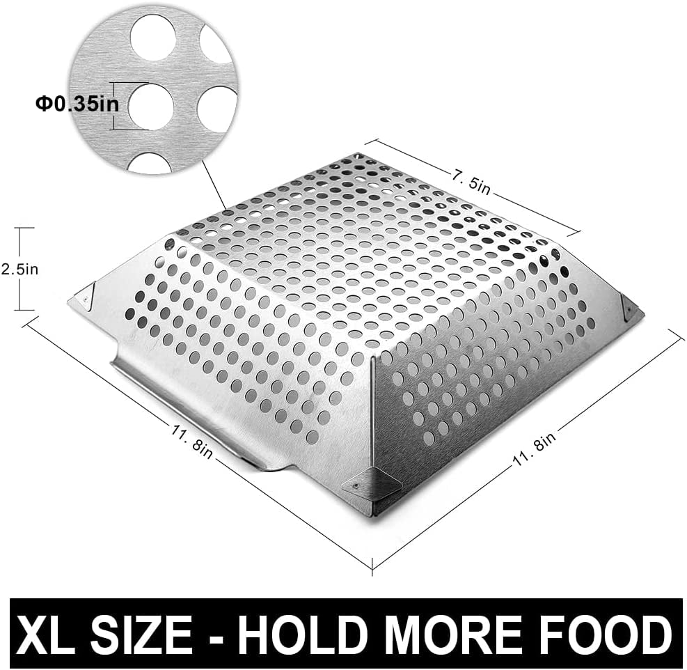 GRILLART Grill Basket Heavy Duty -Large Grill Baskets for Outdoor Grill Vegetables -Stainless Steel Veggie Grilling Basket/Pan - Lasting Grill Vegetable Basket BBQ Grill Accessories. Gifts for Dad Men - Image 3