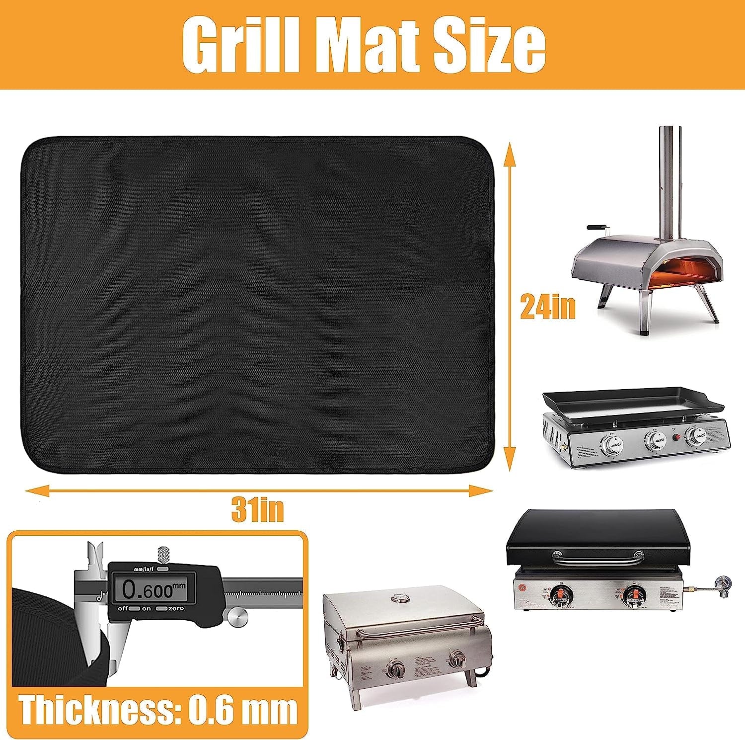 Amerbro 24X31In Heat Resistant Grill Mats for Outdoor Grill to Protect Your Prep Table and Outdoor Grill Table - Fire Proof & Water Proof & Oil Proof BBQ Mat - Black (0.6Mm) - Image 6
