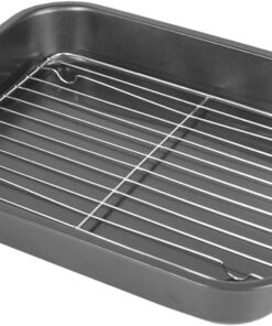 Deluxe Non Stick Roaster Pan/Turkey Roasting Pan with Rack and Handles. Excellent Broiler Pan for Turkeys. Hams and Chickens 14.5 X 11.5. Black