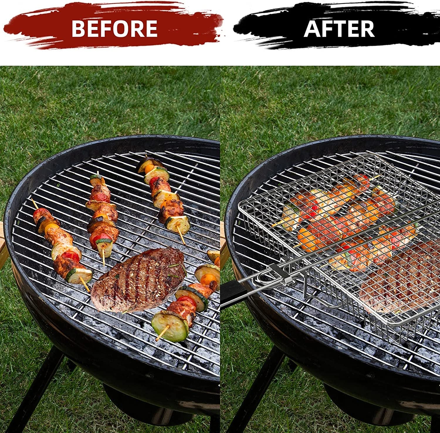 CEBERVICE Grill Basket Extra Large. SUS304 Food Safe Stainless Steel. Portable Folding BBQ Outdoor Camping Grilling Rack for Fish. Vegetables. Shrimp. Barbeque Griller Cooking Accessories. Grilling Gifts for Men. Dad. Father. Husband - Image 6