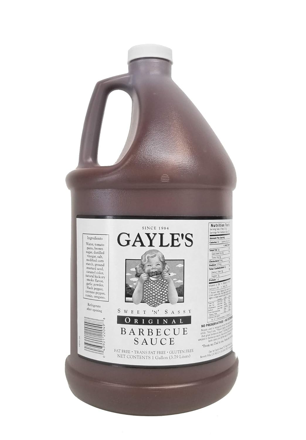 Gayle'S Sweet 'N' Sassy Original BBQ Barbecue Barbeque Sauce. 1 Gallon