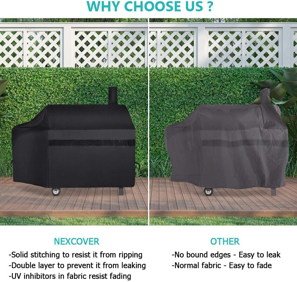 NEXCOVER Offset Smoker Cover - 60 Inch Waterproof Charcoal Grill Cover. Outdoor Heavy Duty BBQ Cover. Rip Resistant Smokestack Barbecue Cover for Brinkmann Char-Broil Weber Nexgrill. Black. - Image 5