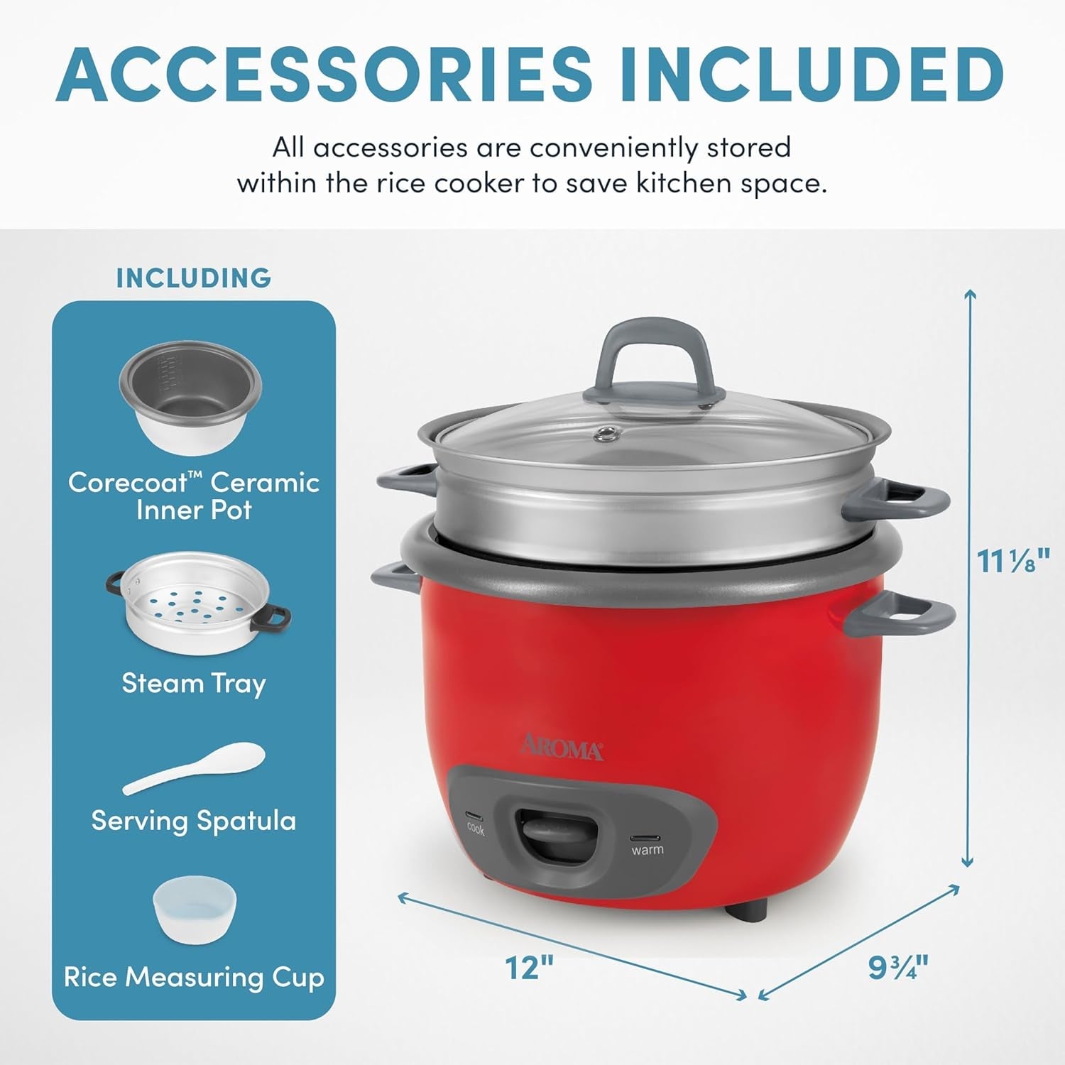 Aroma Housewares 14-Cup (Cooked) (7-Cup UNCOOKED) Pot Style Rice Cooker and Food Steamer (ARC-747-1NGR) . Red - Image 4