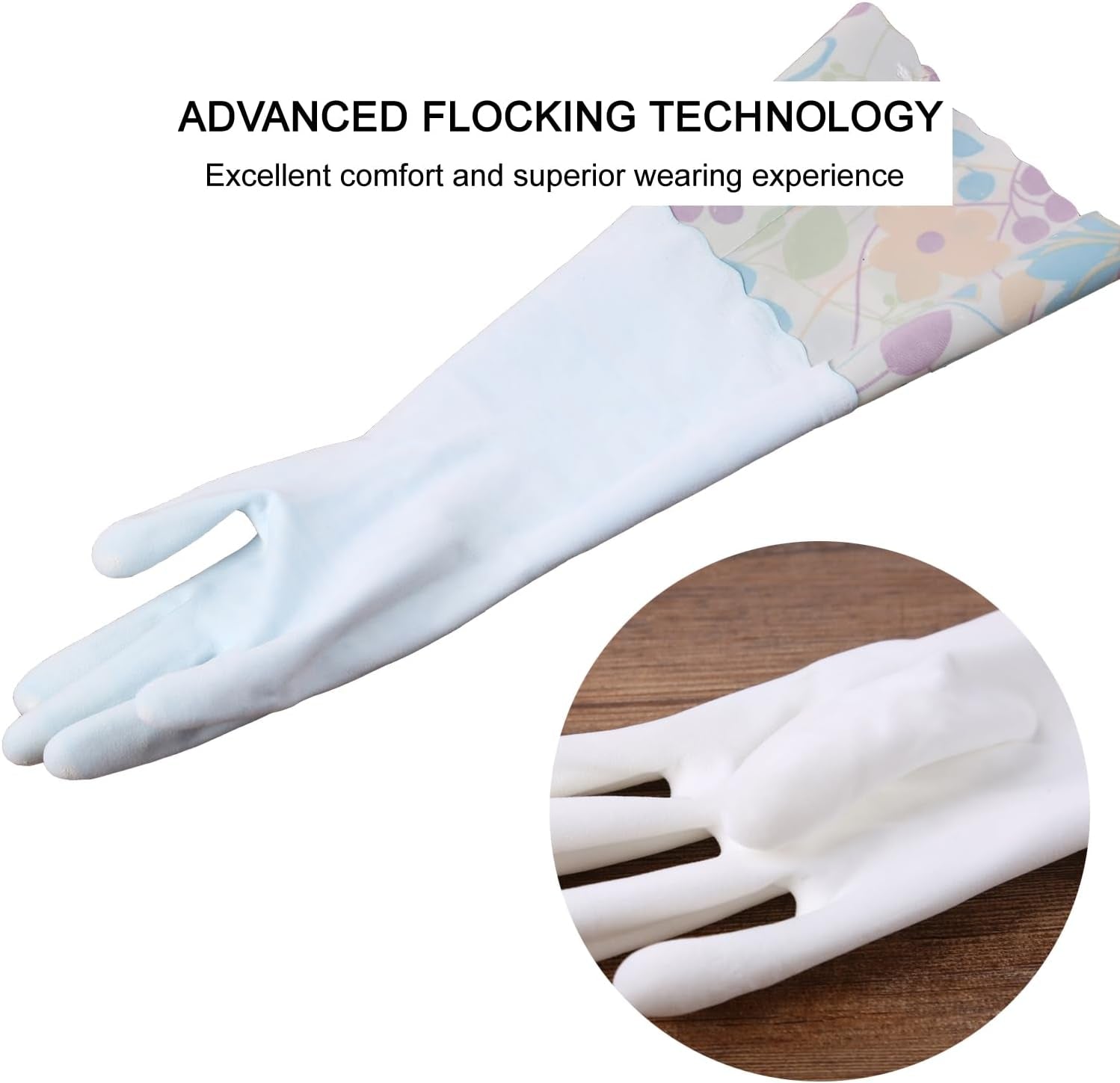 3 Pairs Rubber Cleaning Gloves. Household Kitchen Dishwashing Gloves with Cotton Flocked Liner. Long Cuff 16. Reusable. Non-Slip (Medium. Blue+Pink+White) - Image 2