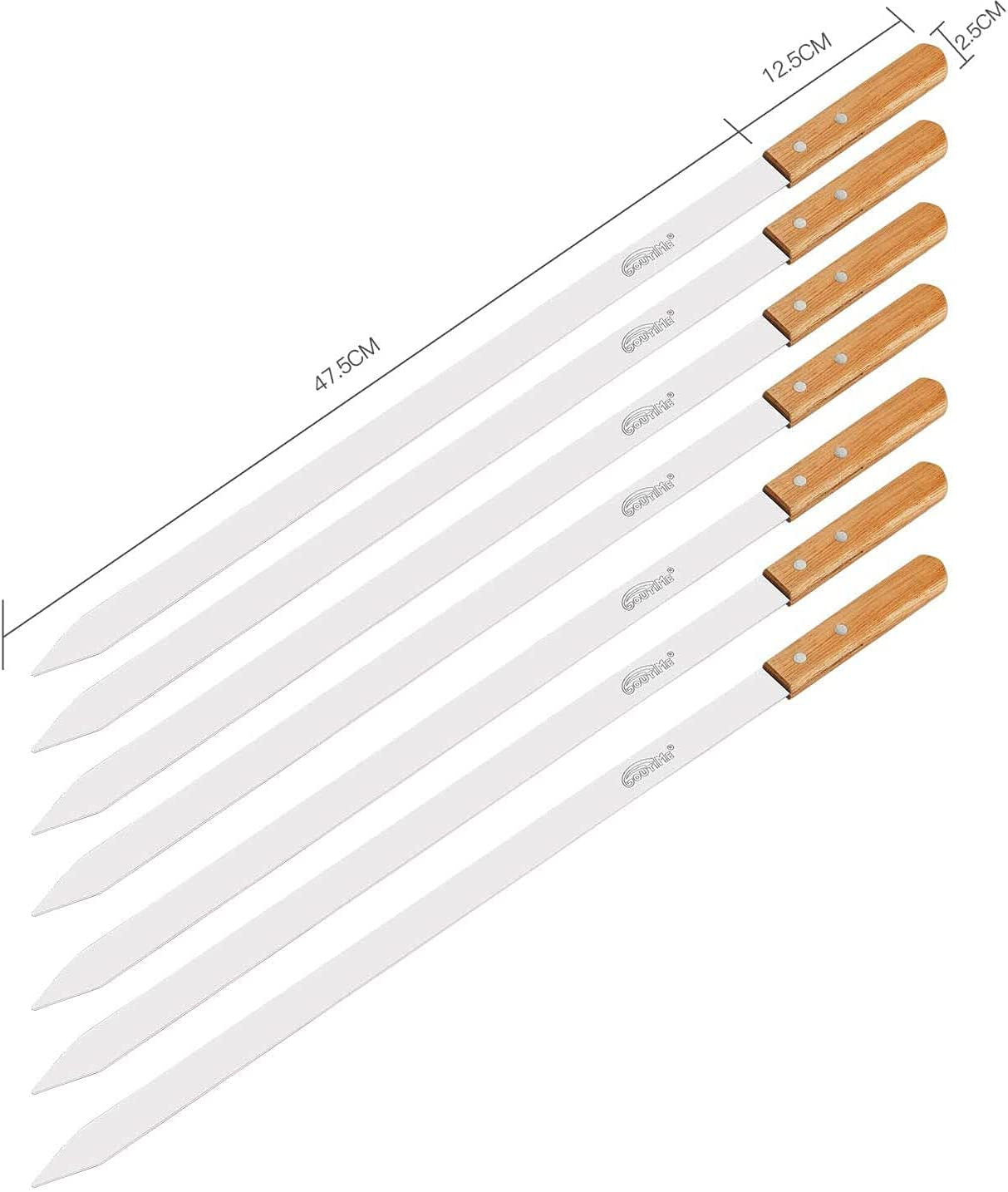 Goutime Kabob Skewers.23 Inch Long.1 Inch Wide. Metal Stainless Steel BBQ Skewer with Wooden Handle for Grilling Koubideh Persian Brazilian Chicken Shish Kebab.Set of 7 with Bag - Image 2