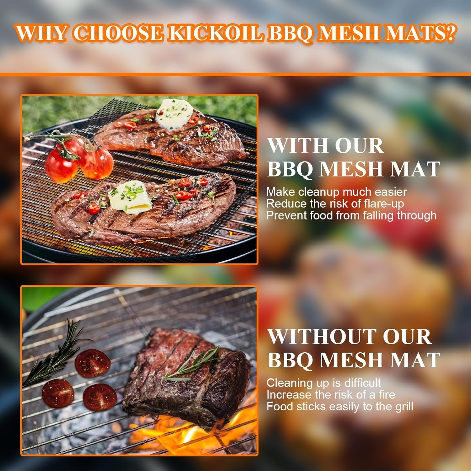 Grill Mesh Mat Set 5 Barbecue Grill Accessories Reusable Non-Stick Grill Mat for Vegetables Fish Grilling Mat Sheets for Outdoor Smoker Charcoal Gas Electric Grill BBQ Tools.Xl 15.75 X 13 Inch. Black - Image 3