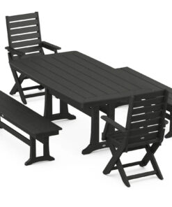 Polywood: Captain Folding Chair 5-Piece Dining Set with Trestle Legs- Heritage Colors Only