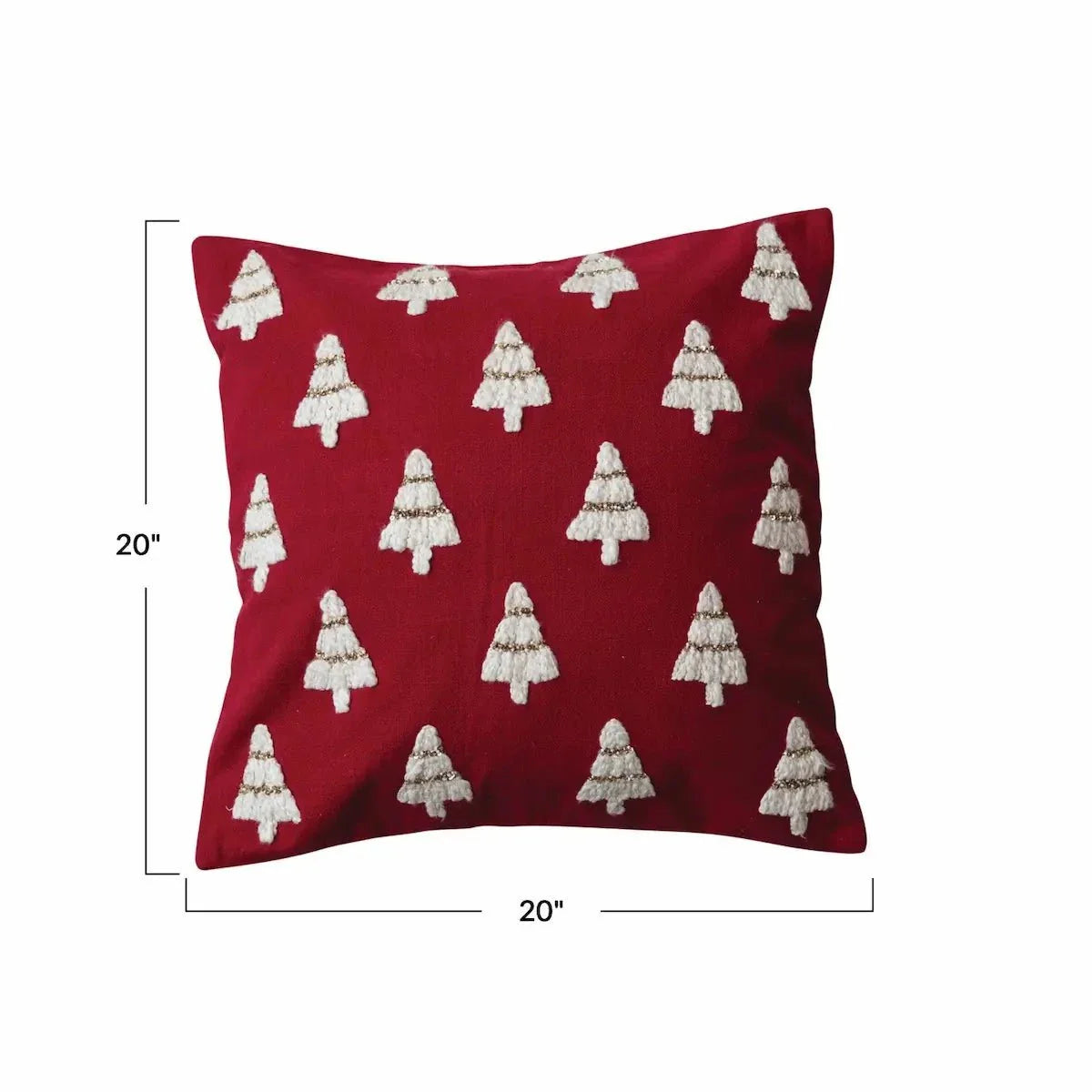 Embroidered Cotton Red & White Christmas Tree 20 Square Pillow - Image 4