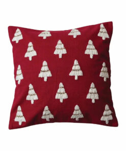 Embroidered Cotton Red & White Christmas Tree 20 Square Pillow