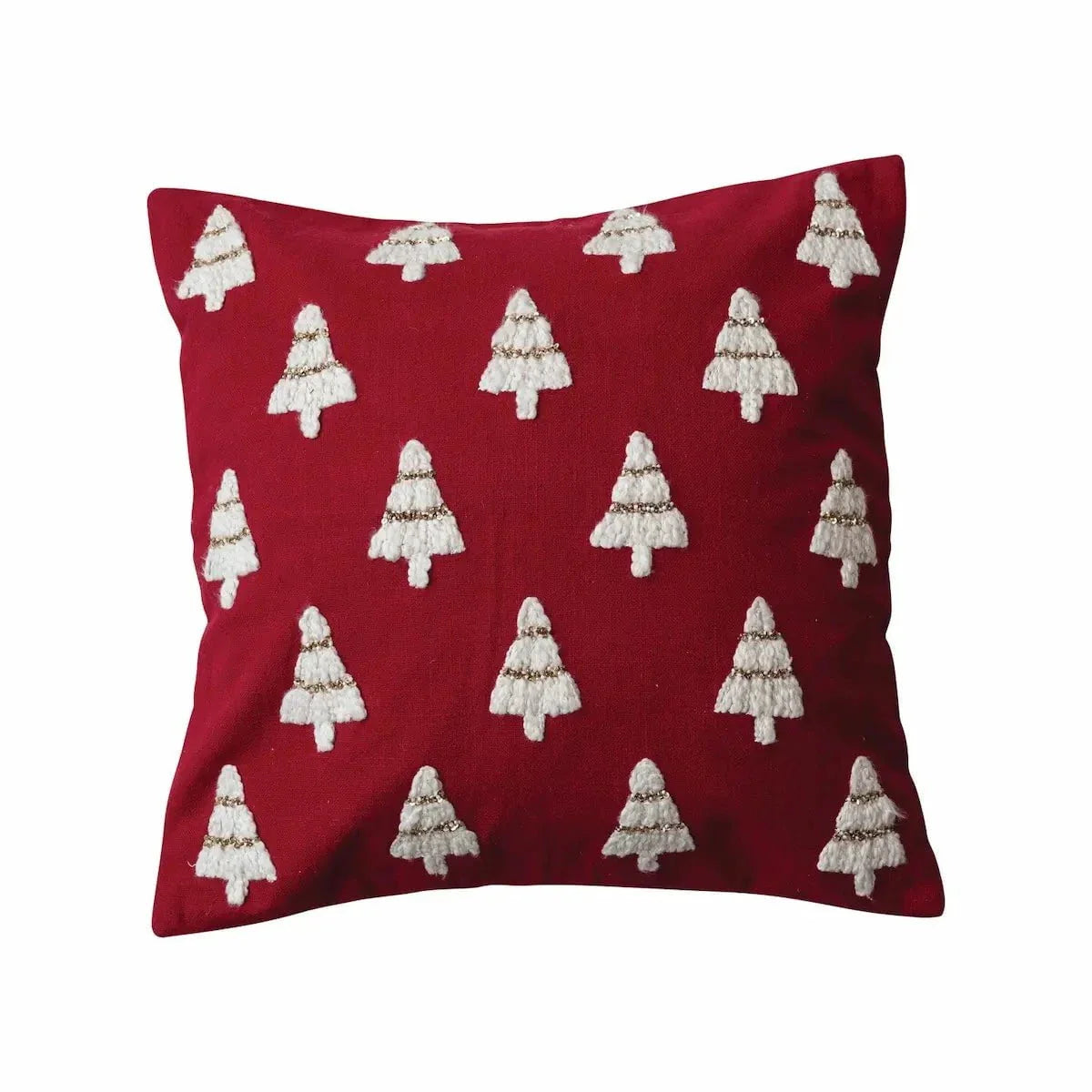 Embroidered Cotton Red & White Christmas Tree 20 Square Pillow