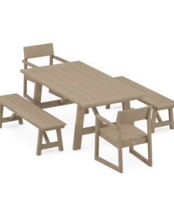Polywood: EDGE 5-Piece Rustic Farmhouse Dining Set With Benches