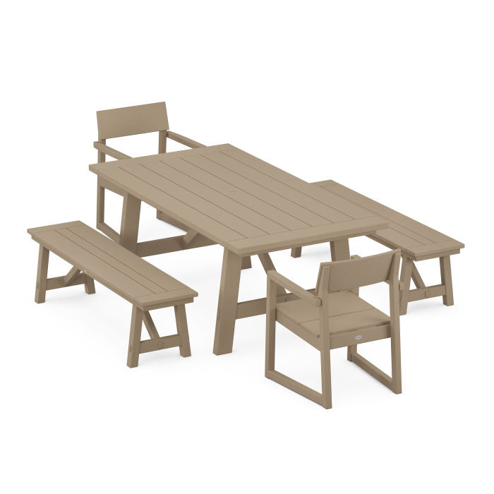 Polywood: EDGE 5-Piece Rustic Farmhouse Dining Set With Benches - Image 18