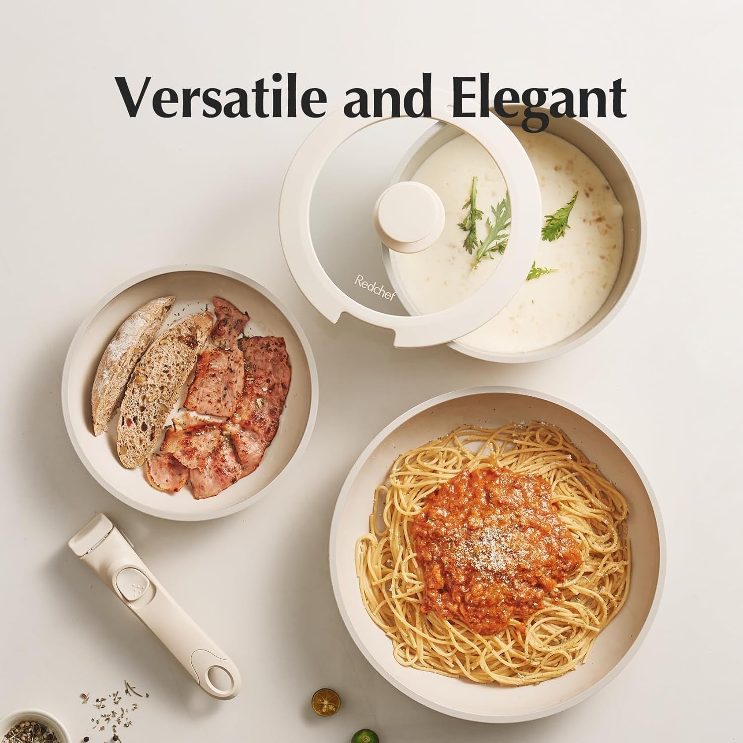 Redchef Ceramic Pots and Pans Set Non Stick. Nonstick Kitchen Cookware Sets. Non Toxic Pots and Pans Set Non Stick. PFAS PFOA & PTFE Free. Detachable Handle Pots and Pans 5 Piece. RV Cookware - Image 9