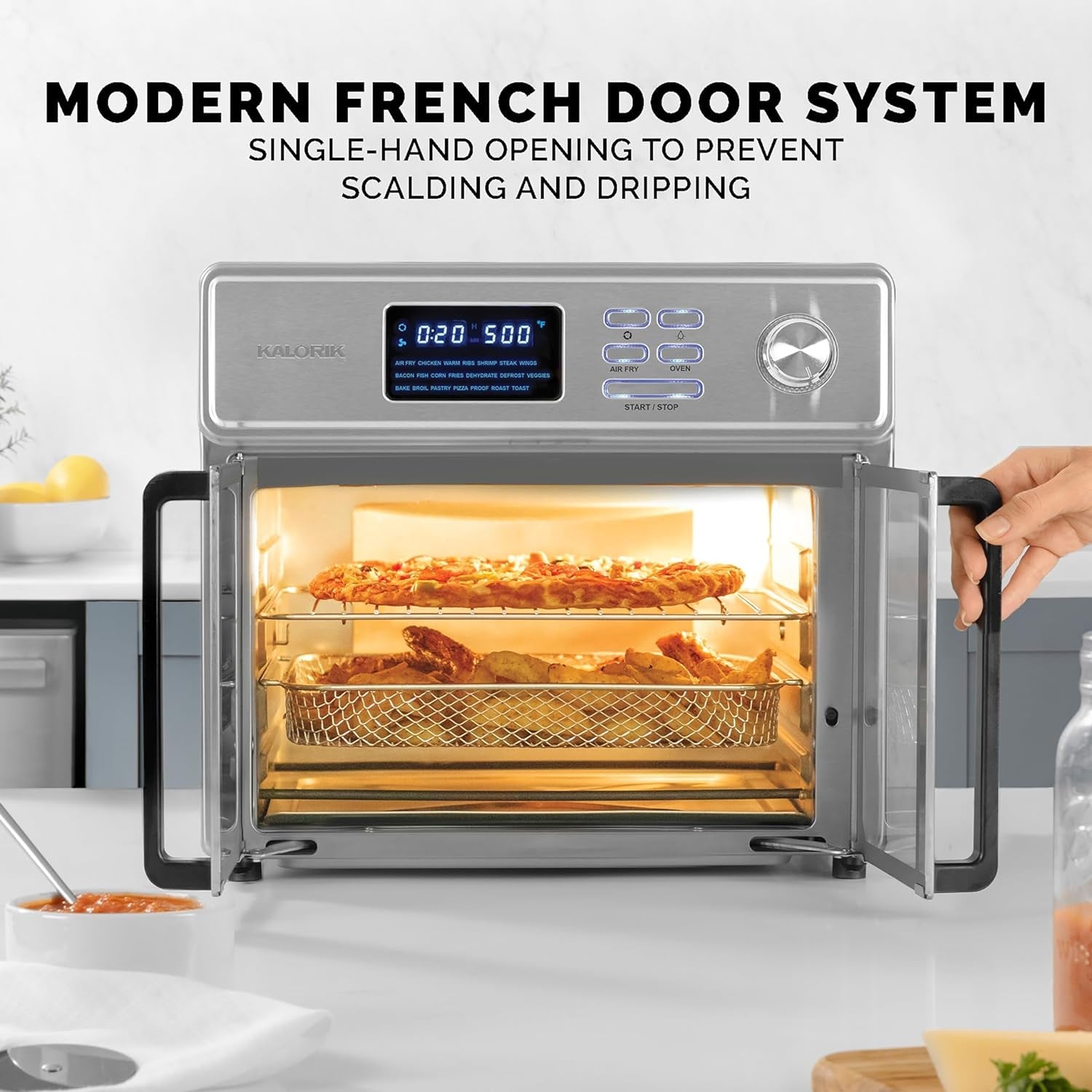 Kalorik MAXX Air Fryer Oven. 26 Quart 10-In-1 Countertop Toaster Oven & Air Fryer Combo - Fry. Bake. Roast. Rotisserie. & More. Large Glass French Doors & 9 Accessories. 1700-Watts. Stainless Steel - Image 9