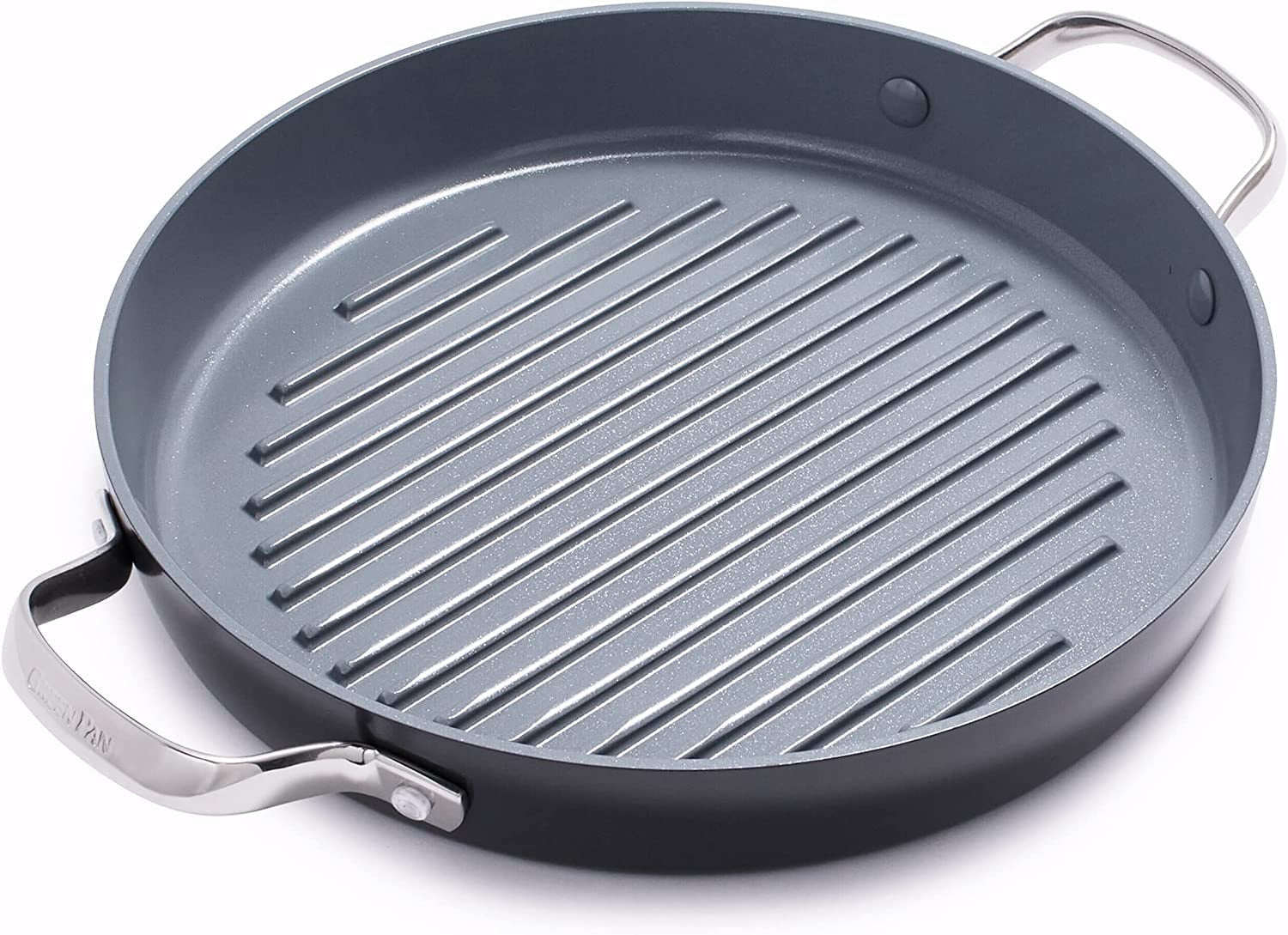 Valencia Pro Hard Anodized Healthy Ceramic Nonstick 11 Grill Pan. Pfas-Free. Induction. Dishwasher Safe. Oven Safe. Gray