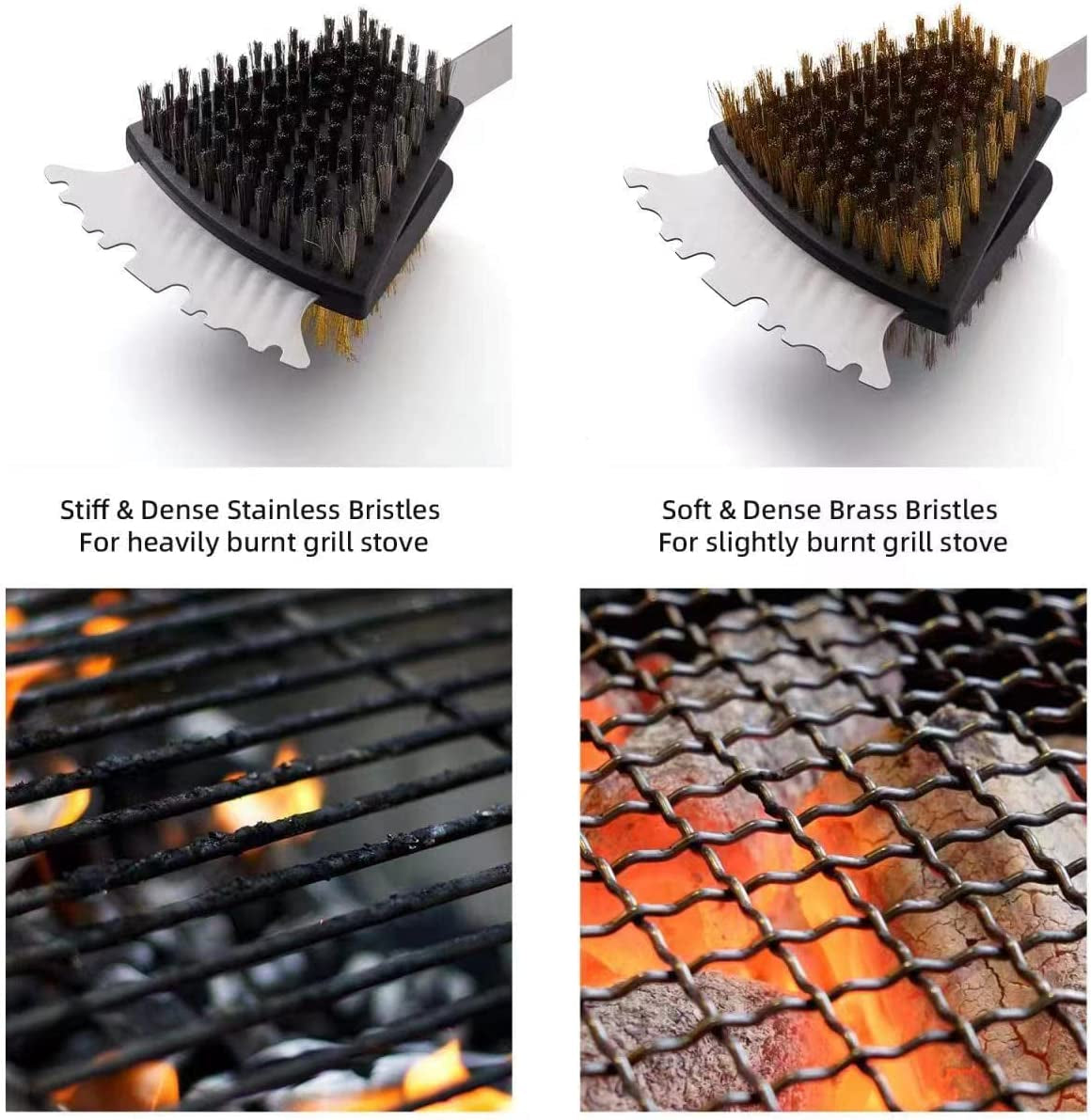 Double Sided Grill Cleaning Brush and Scraper. 16.5 BBQ Brush. Barbecue Cleaner with Stainless & Brass Bristles. Grilling Grate Cleaner. Safe Grill Accessories for Cast Iron/Stainless Steel Grate - Image 3