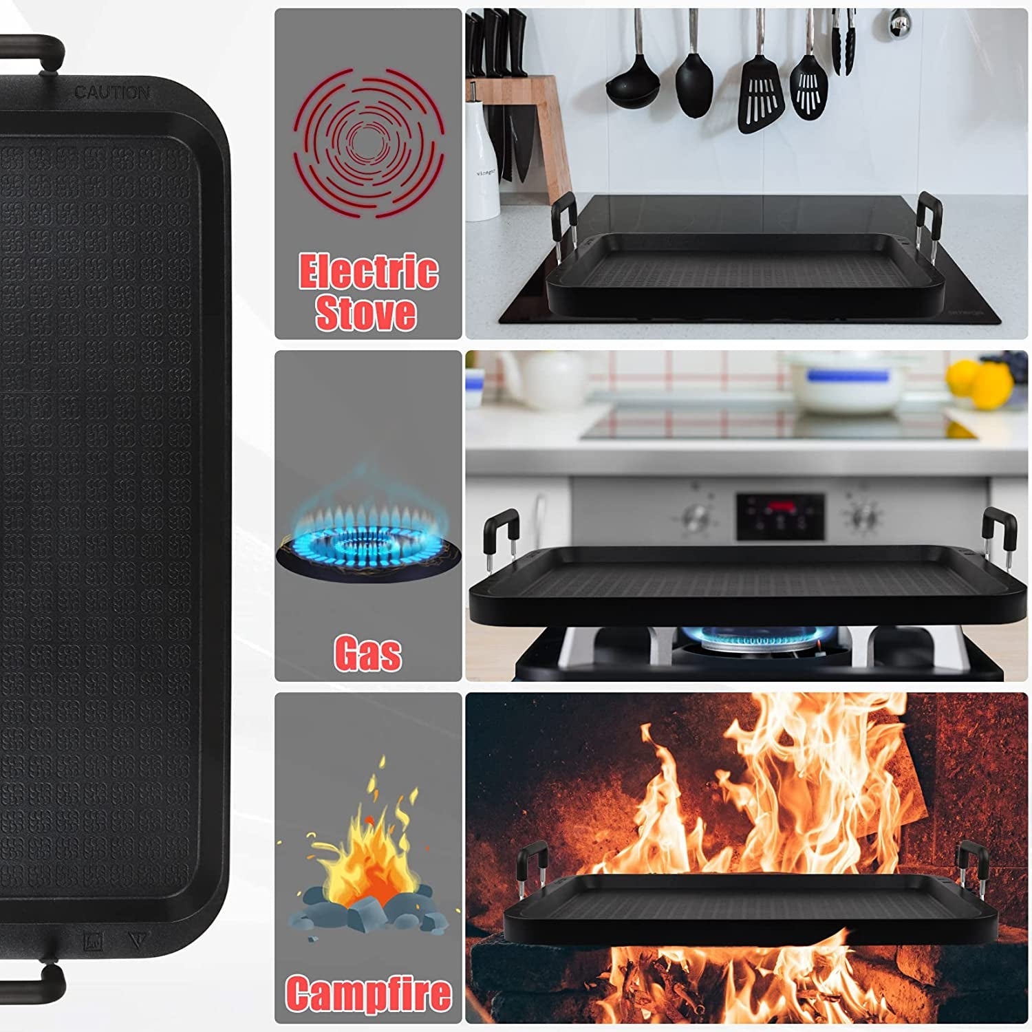 Stove Top Flat Griddle.2 Burner Griddle Grill Pan for Glass Stove Top Grill.Aluminum Pancake Griddle.Non-Stick Top Double Burner Griddle for Gas Grill. Camping/Indoor - Image 2