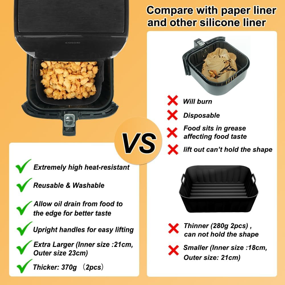 BYKITCHEN 9 Square Silicone Air Fryer Liners (Set of 2) – Reusable Trays for 6‑8QT Air Fryers. Cosori. Ninja. Gourmia & More - Image 5