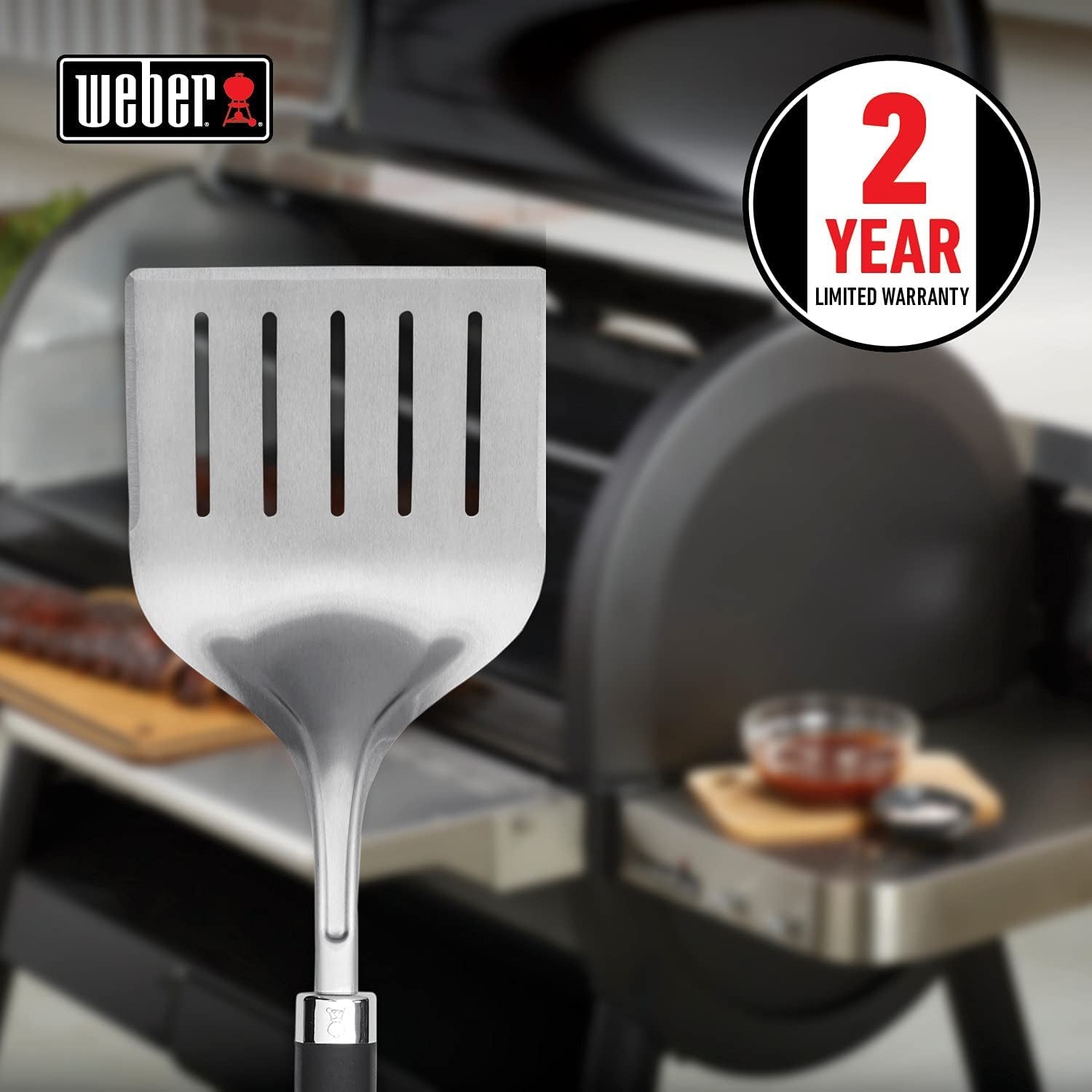 Weber Precision Grill Wide Spatula. Silver/Black. Large - Image 2