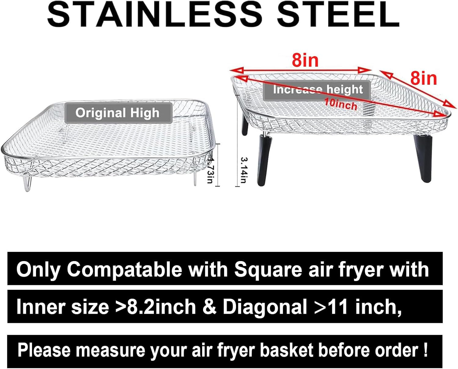 Upgrade 8 Square Air Fryer Rack – 3 Stackable Dehydrator Racks. Fits Air Fryers >8.2 (Square) - Image 3