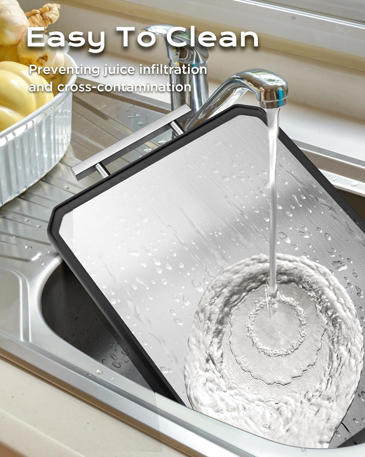 SNOWCLAD Stainless Steel Cutting Board.Double Sided Steel Cutting Boards for Kitchen.Stainless Steel/Wheat Straw Pp Large Board for Meat.Non Toxic Chopping.16 * 11 Inch.Dishwasher Safe - Image 6