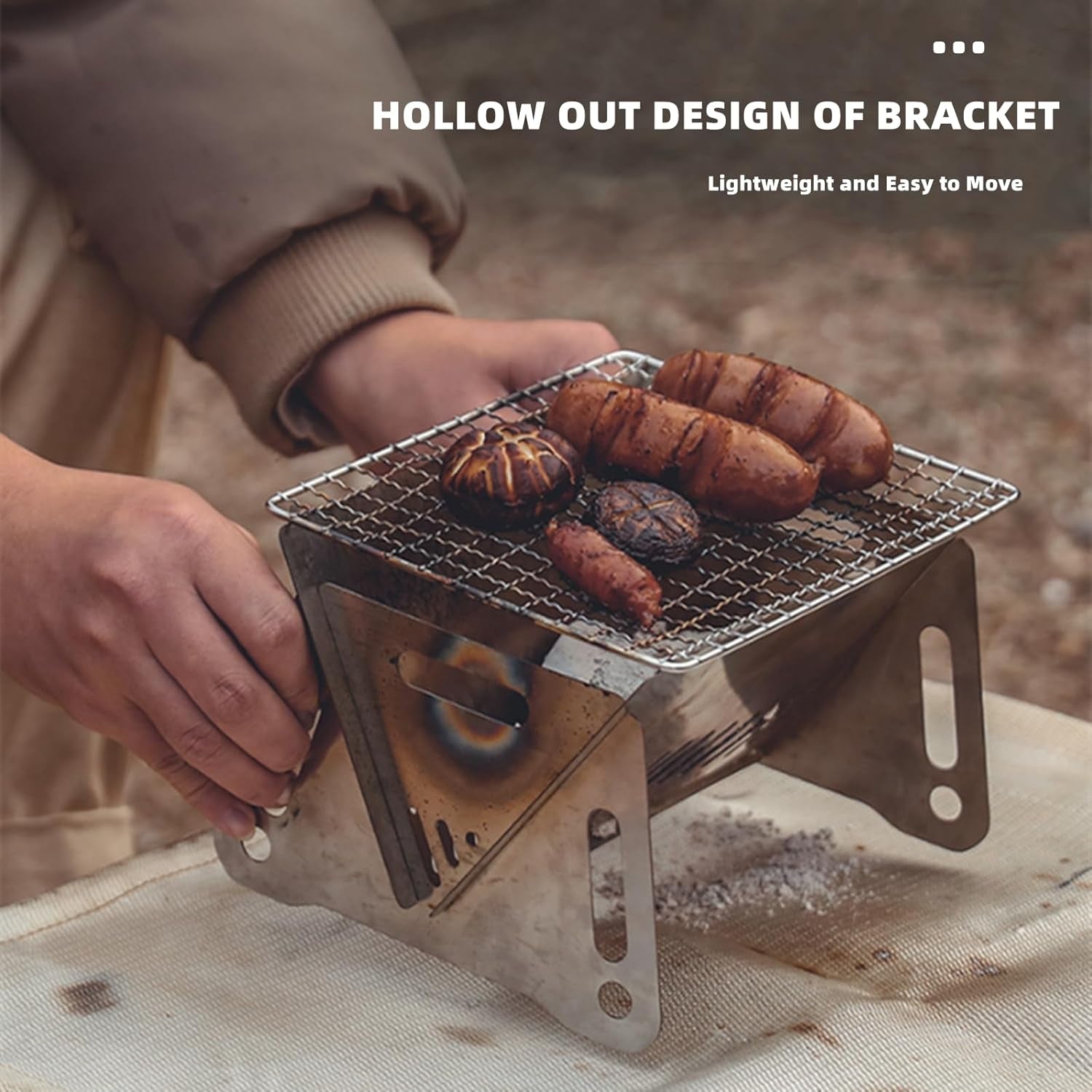 Portable Camping Grill Premium Stainless Steel Outdoor BBQ Grill for Camping Picnics Backyard Barbecues Assemblable Removable Stove with Grill Portable Folding Charcoal Grill - Image 2